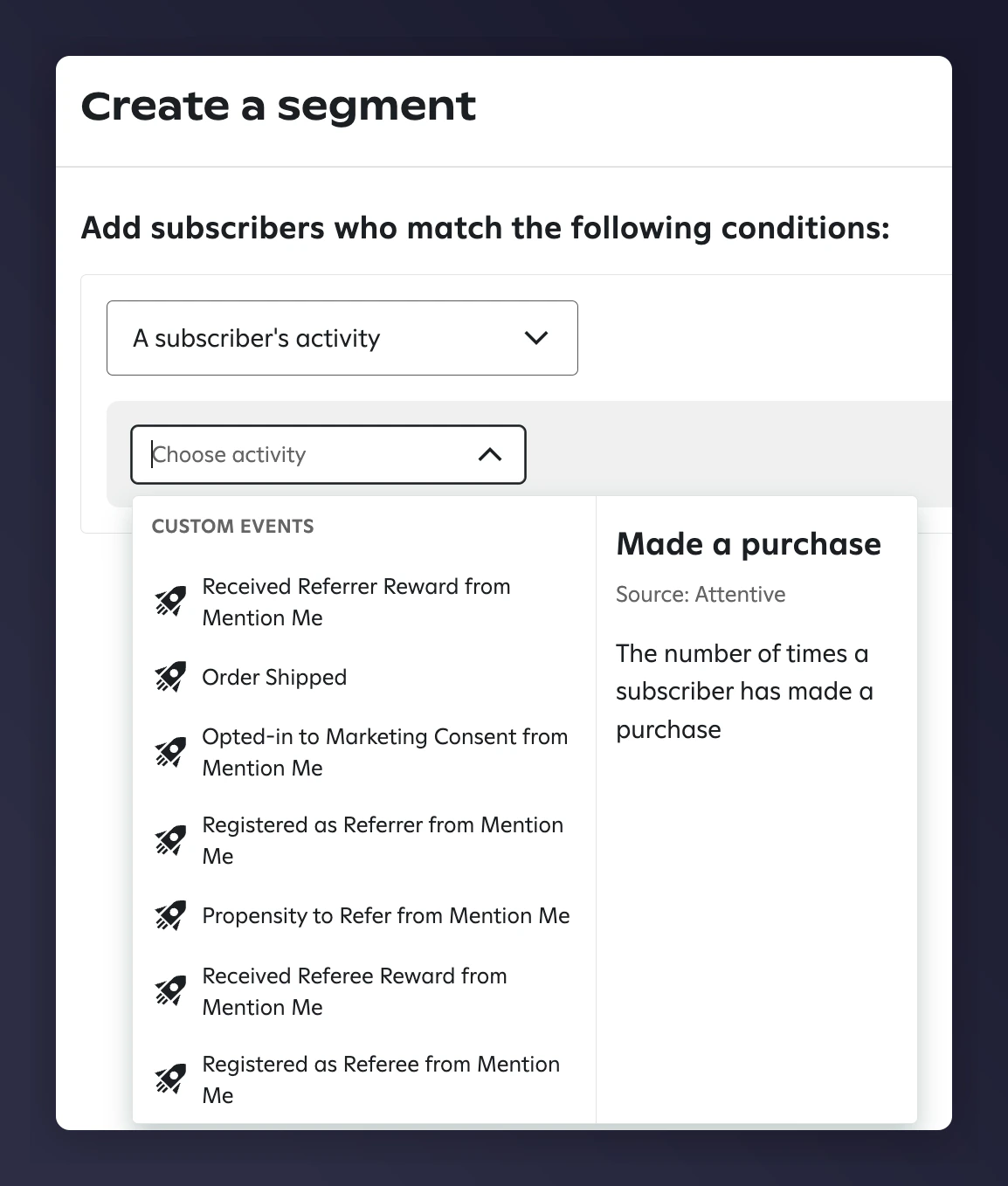 Custom event details in Attentive