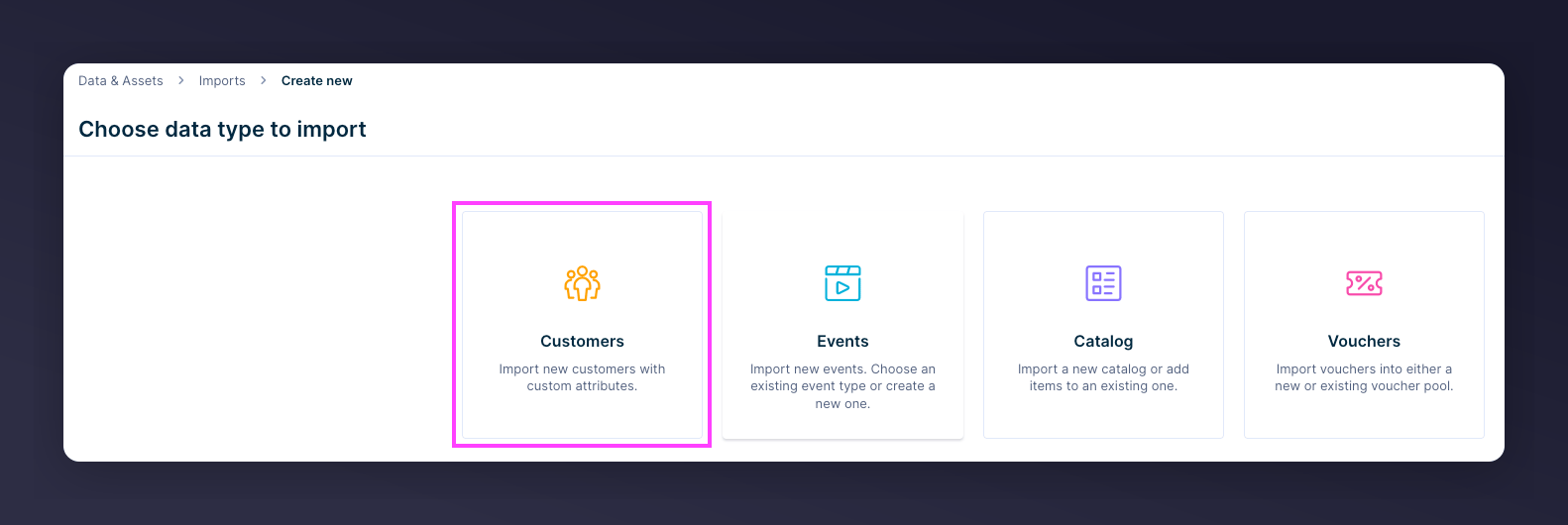 Selecting Customers import type