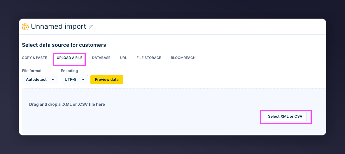 Uploading CSV file for Bloomreach import