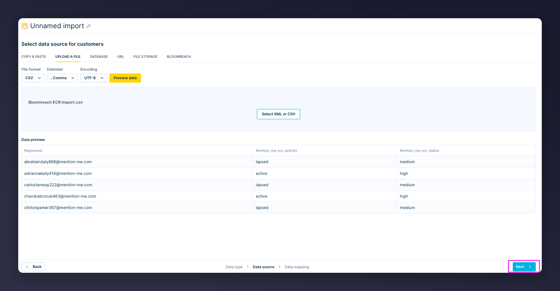 Import preview in Bloomreach