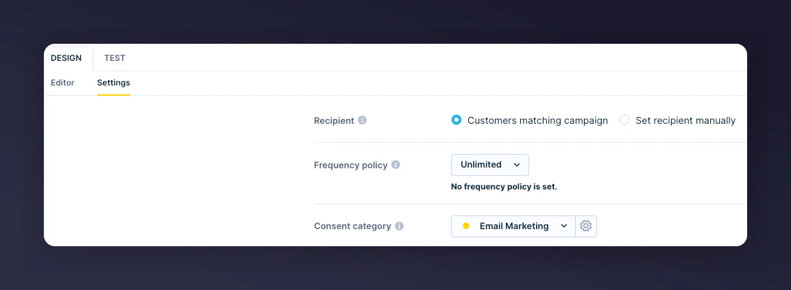 Consent category setting in email configuration