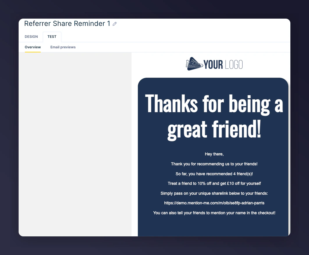 Previewed share again email 1 with live data
