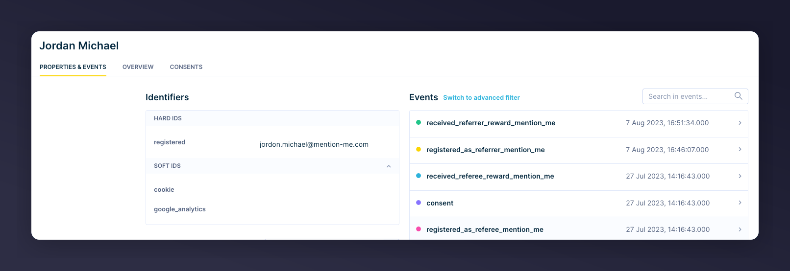 Custom events from Mention Me in Bloomreach