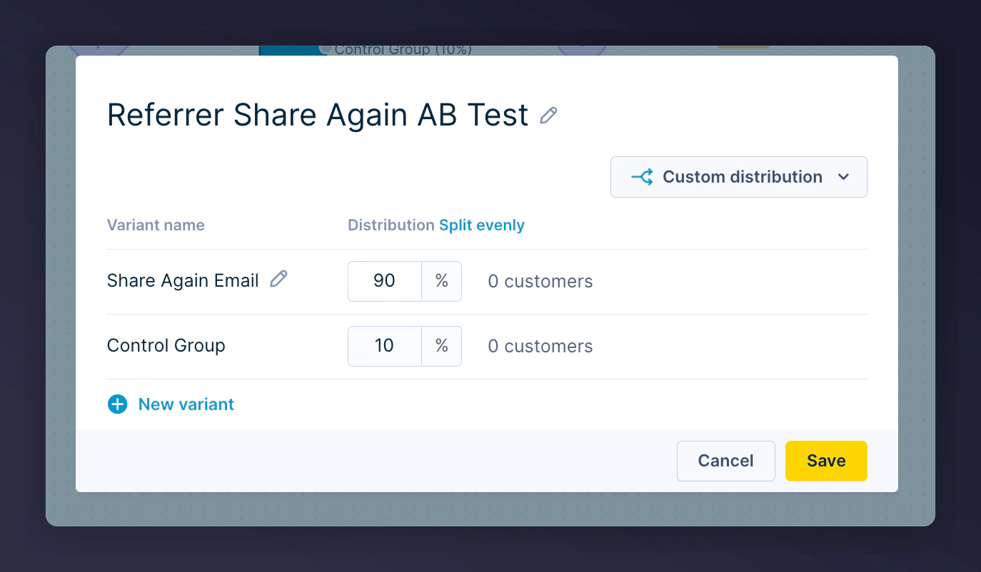 A/B Test configuration with 90/10 split