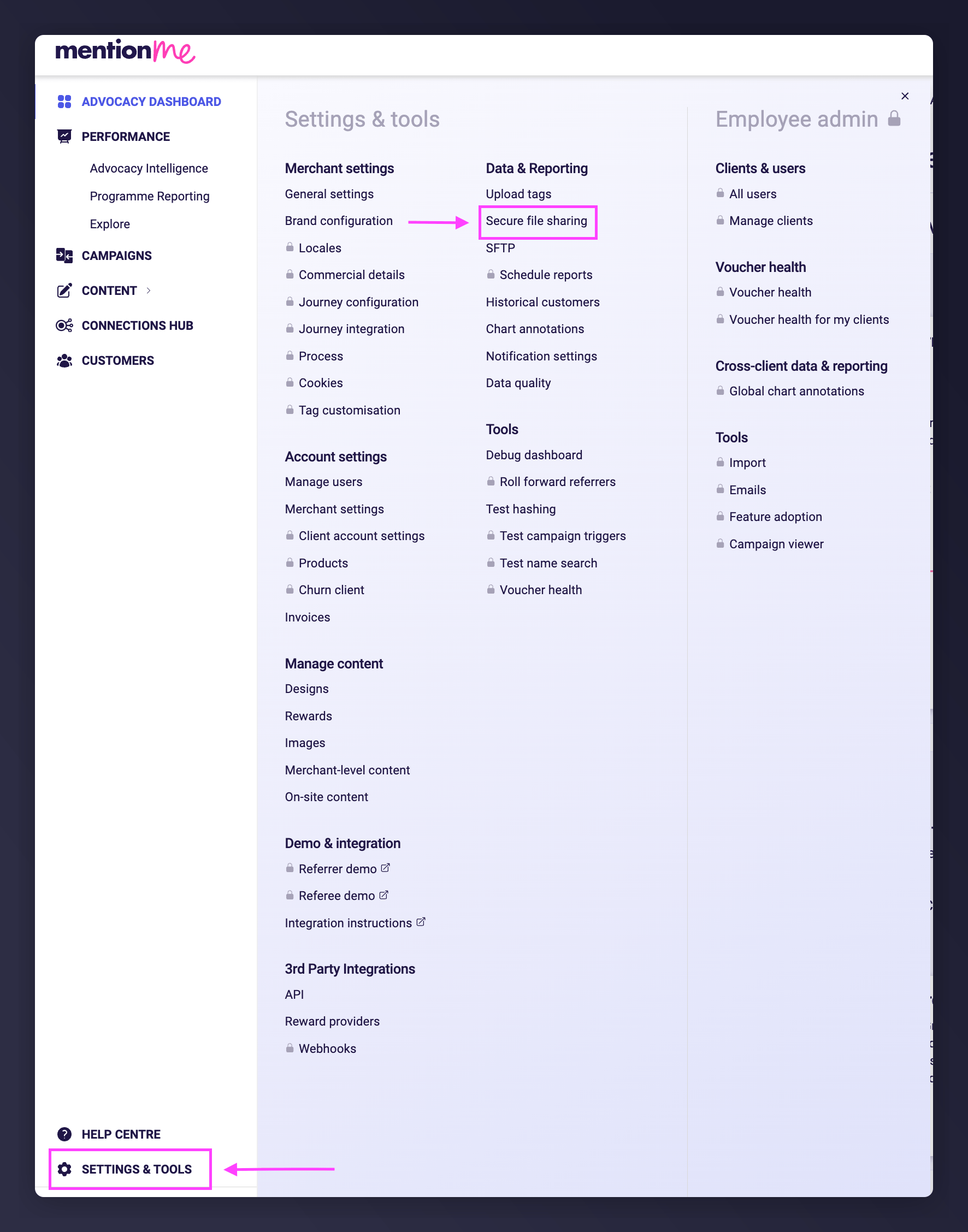 Secure File Sharing page in Mention Me