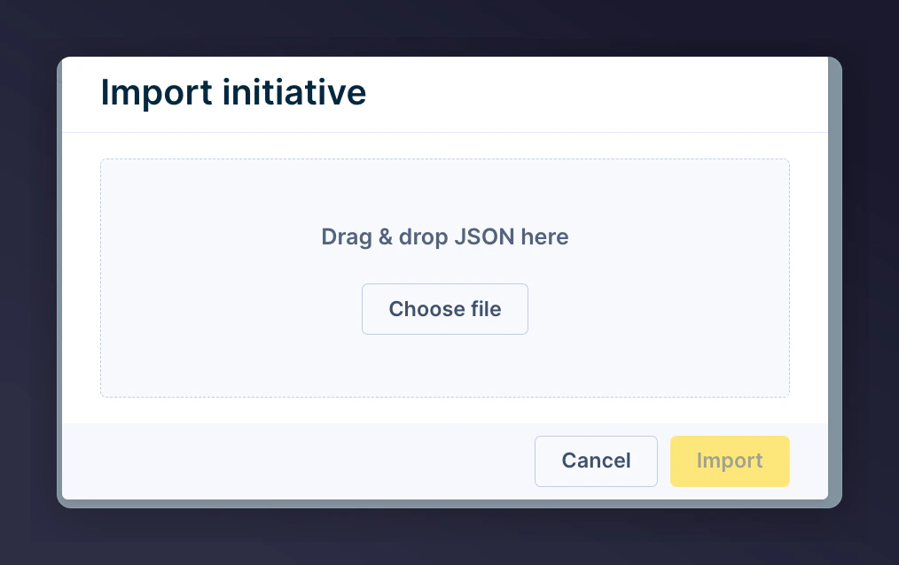 Uploading JSON file for initiative import
