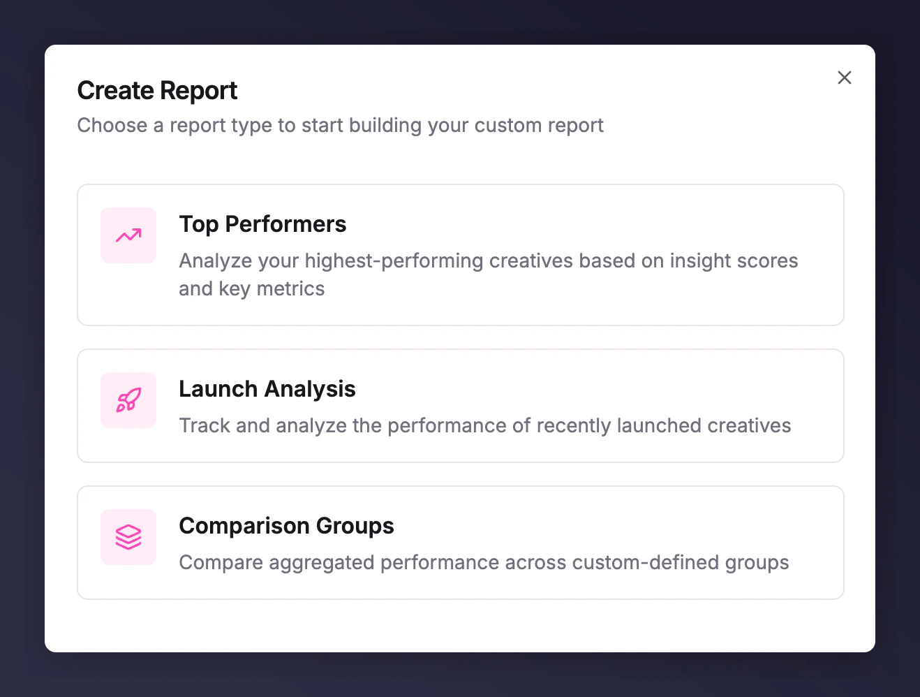Create Report with Comparison Groups selected