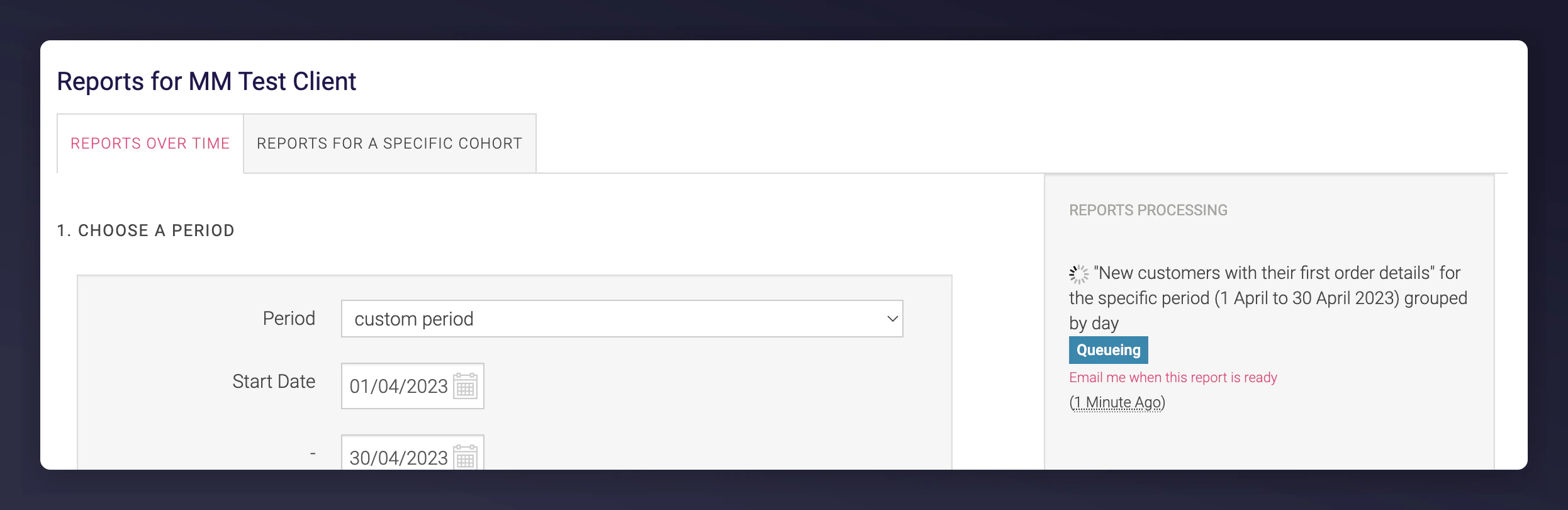 Report queue panel