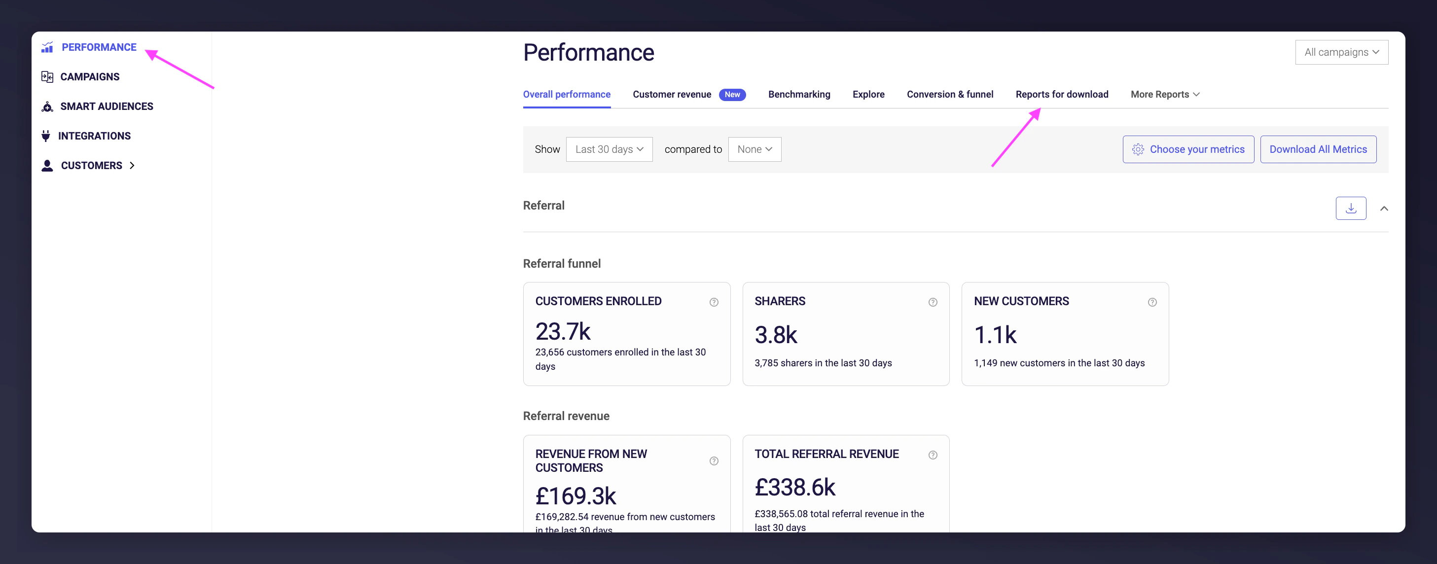 Reports for Download navigation