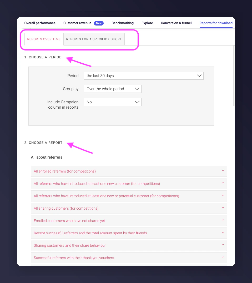 Report type selection