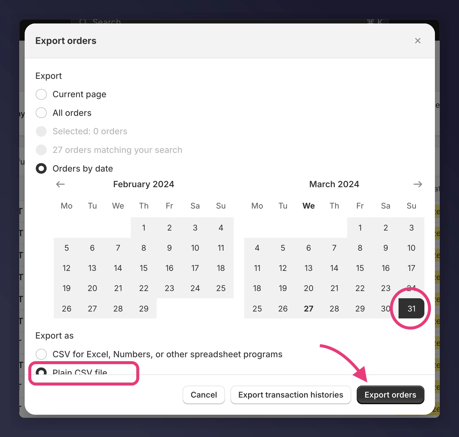 Shopify export confirmation with email notification