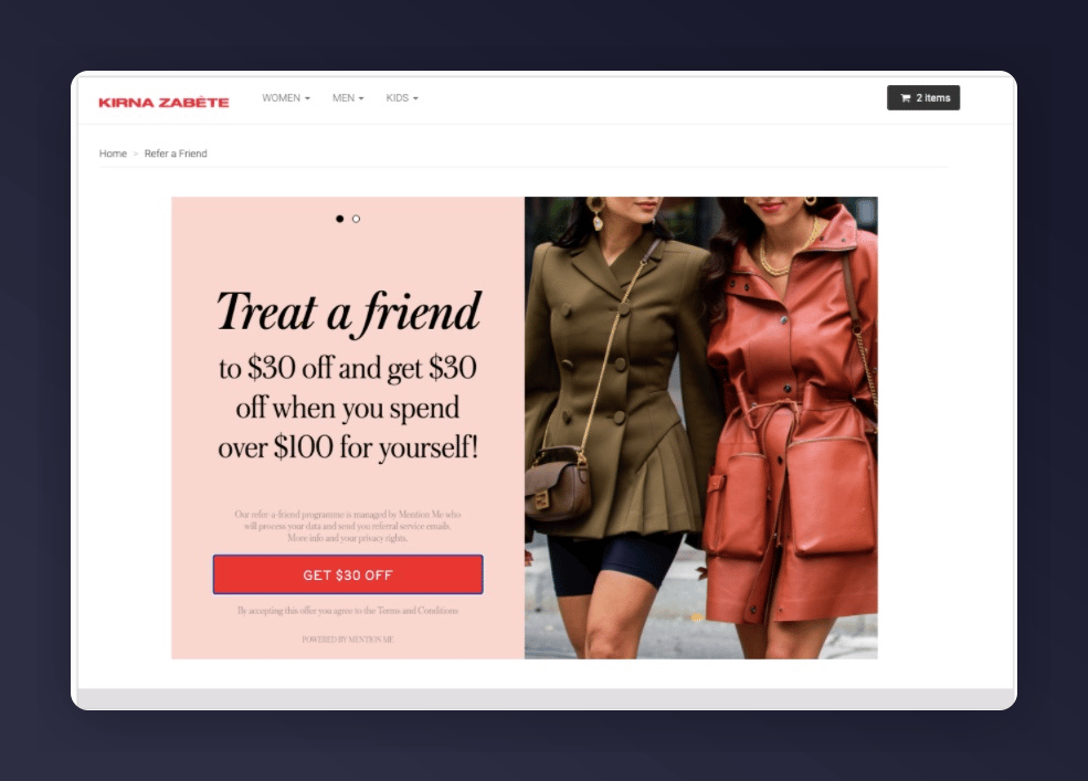 Mention Me referral landing page example
