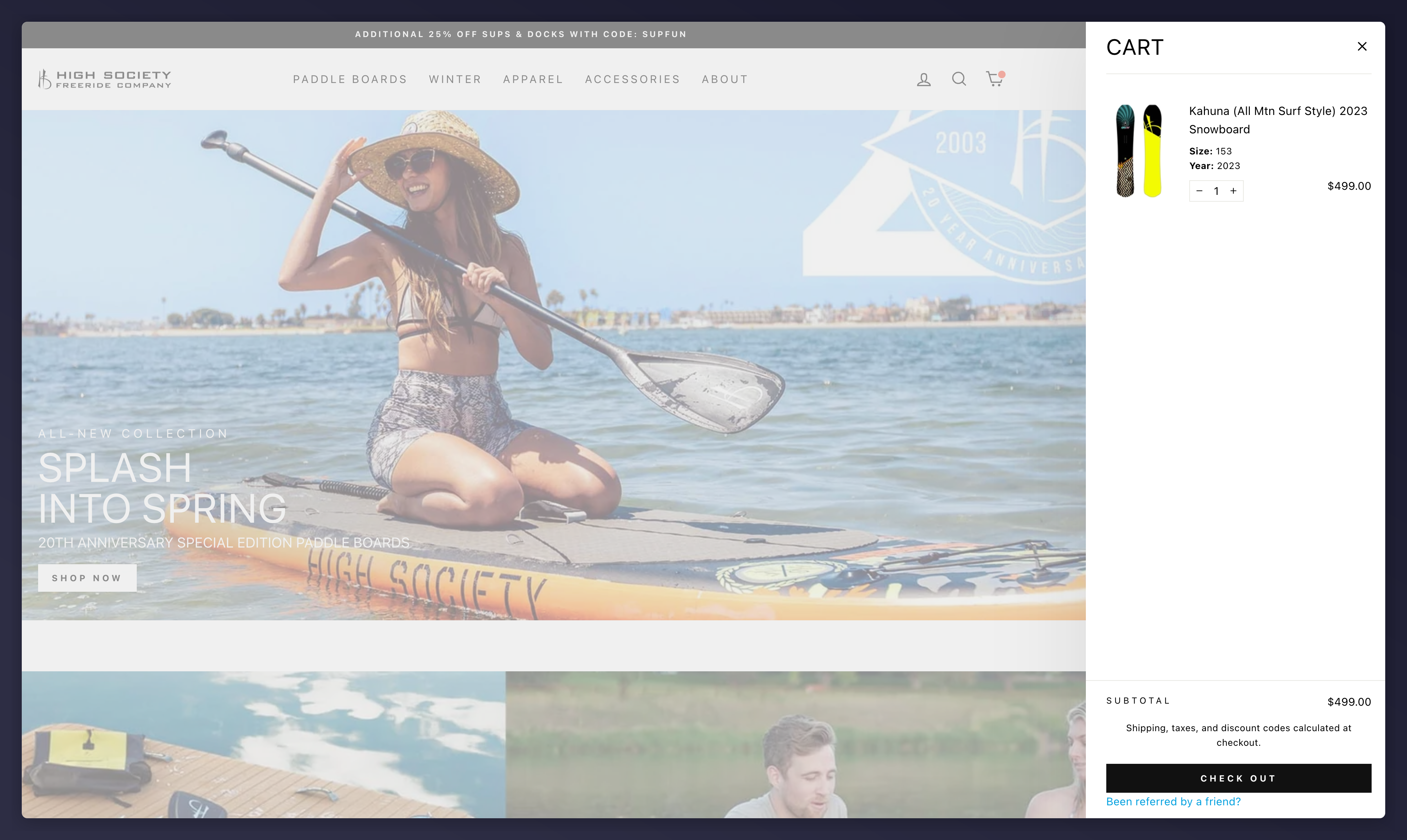 Shopify sidecart with "Been referred by a friend?" link