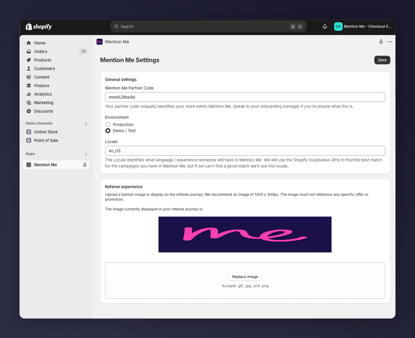 Mention Me Shopify app Referee experience image settings