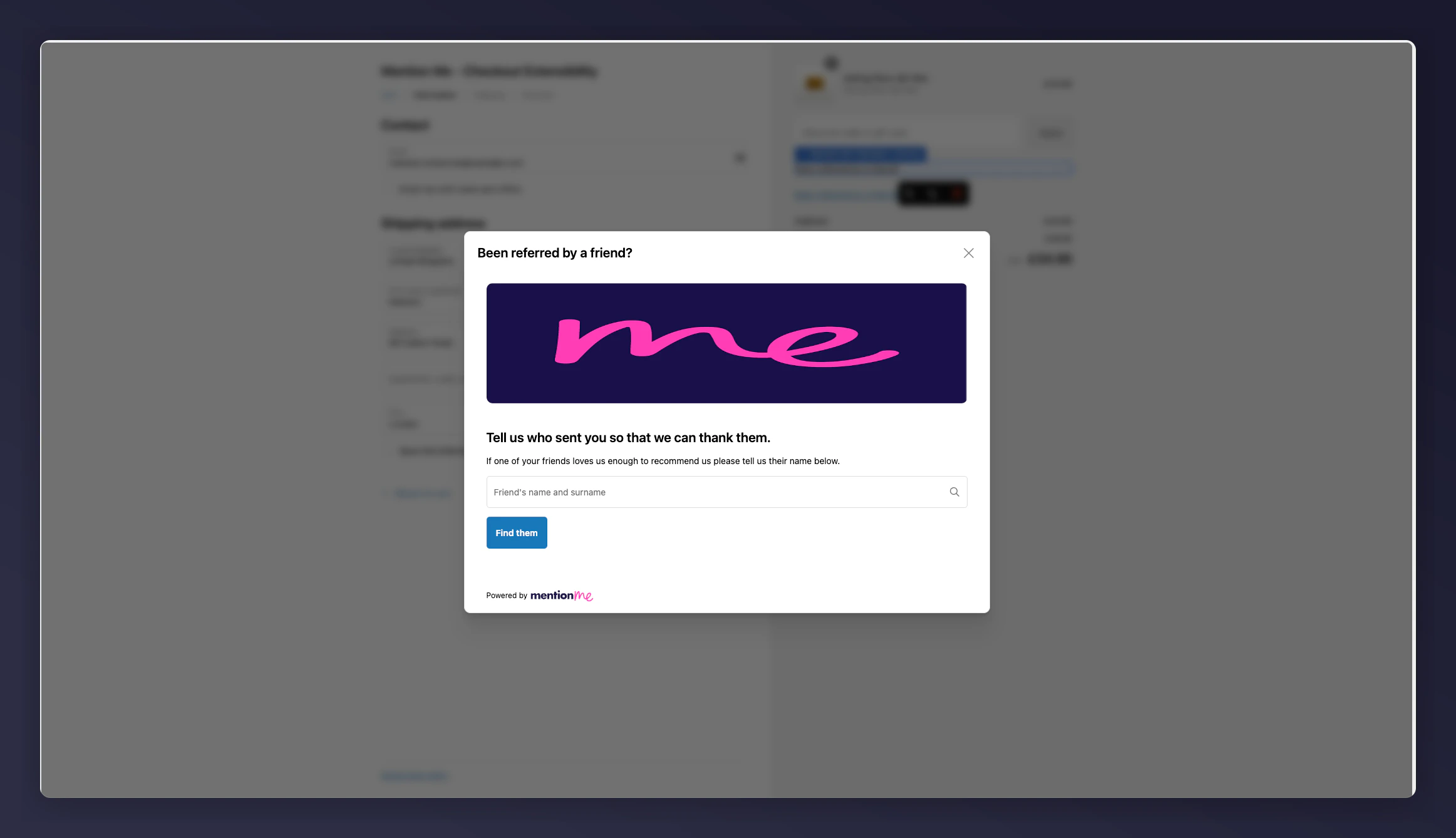 Checkout modal showing "Been referred by a friend?" prompt