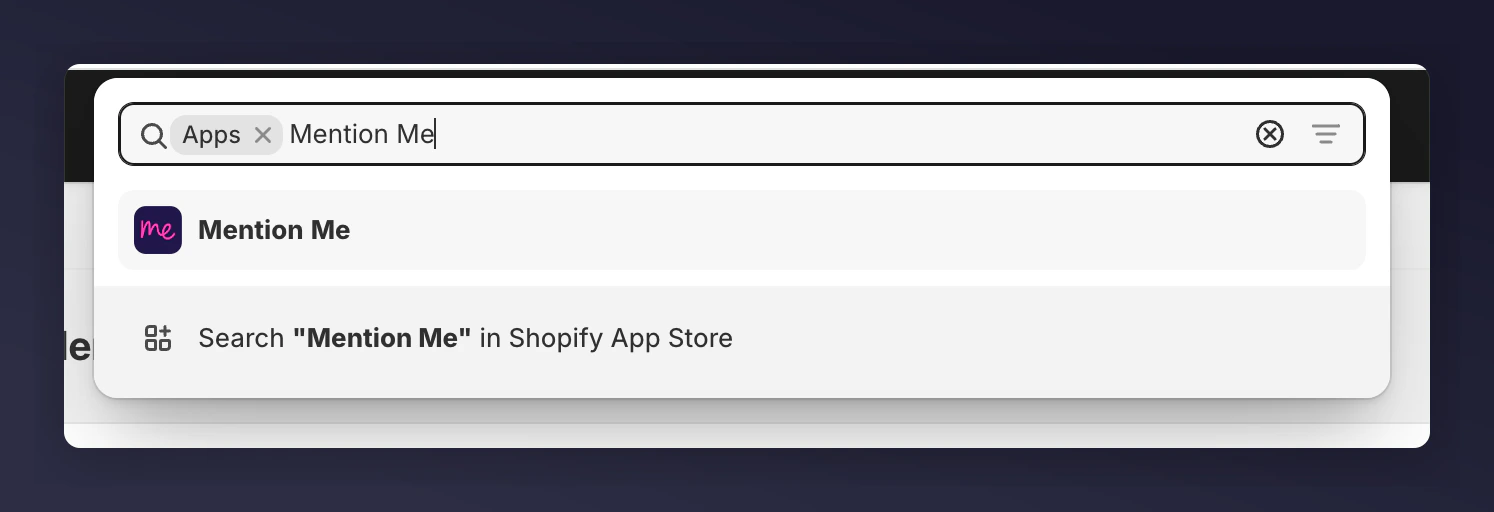 Mention Me app in Shopify admin