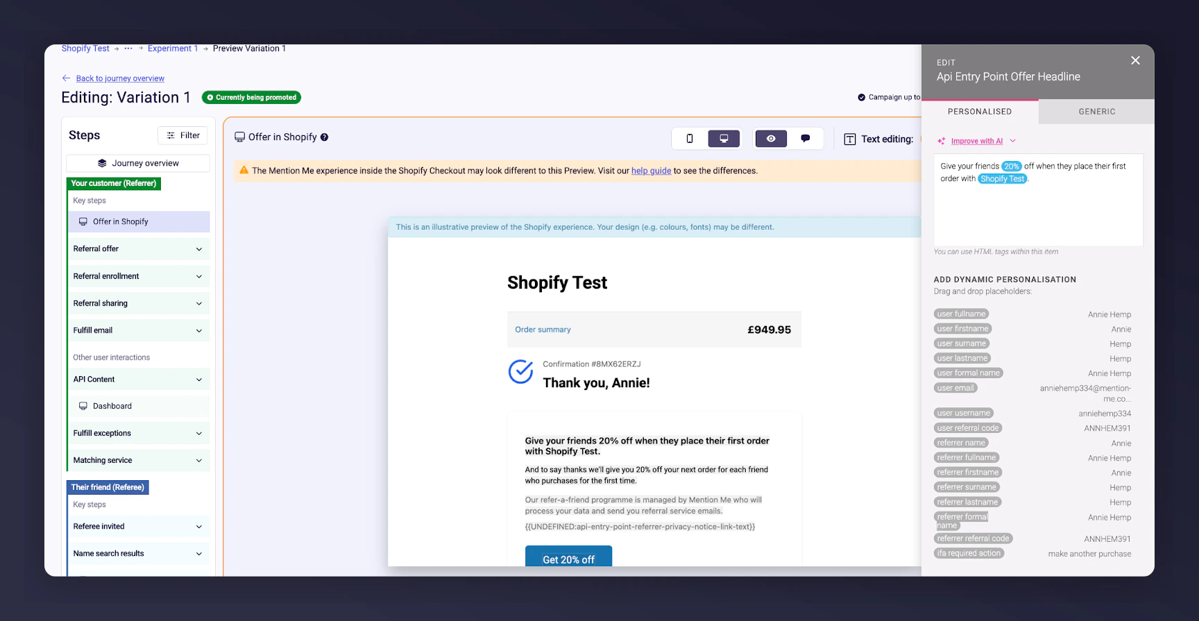 Personalised and Generic copy tabs in offer preview