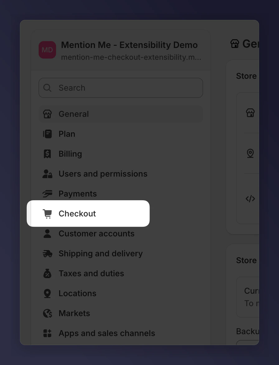 Shopify admin Checkout settings page