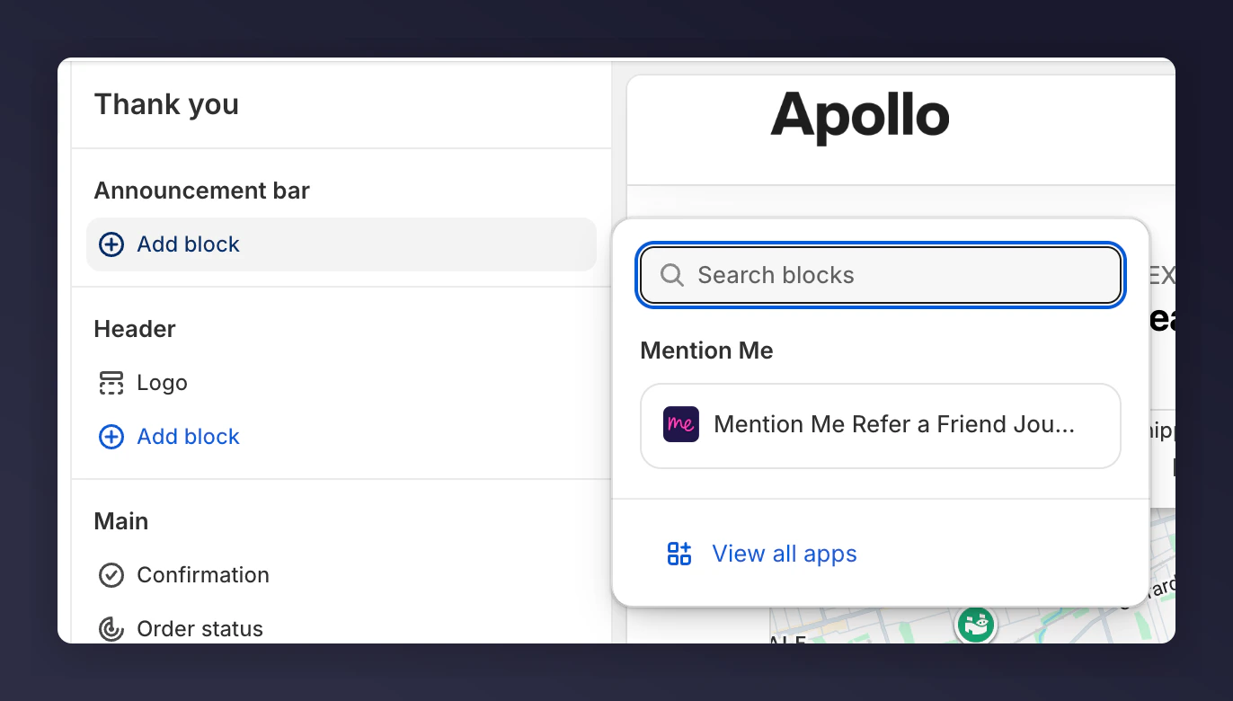 Adding Mention Me Refer a Friend Journey to Announcement bar
