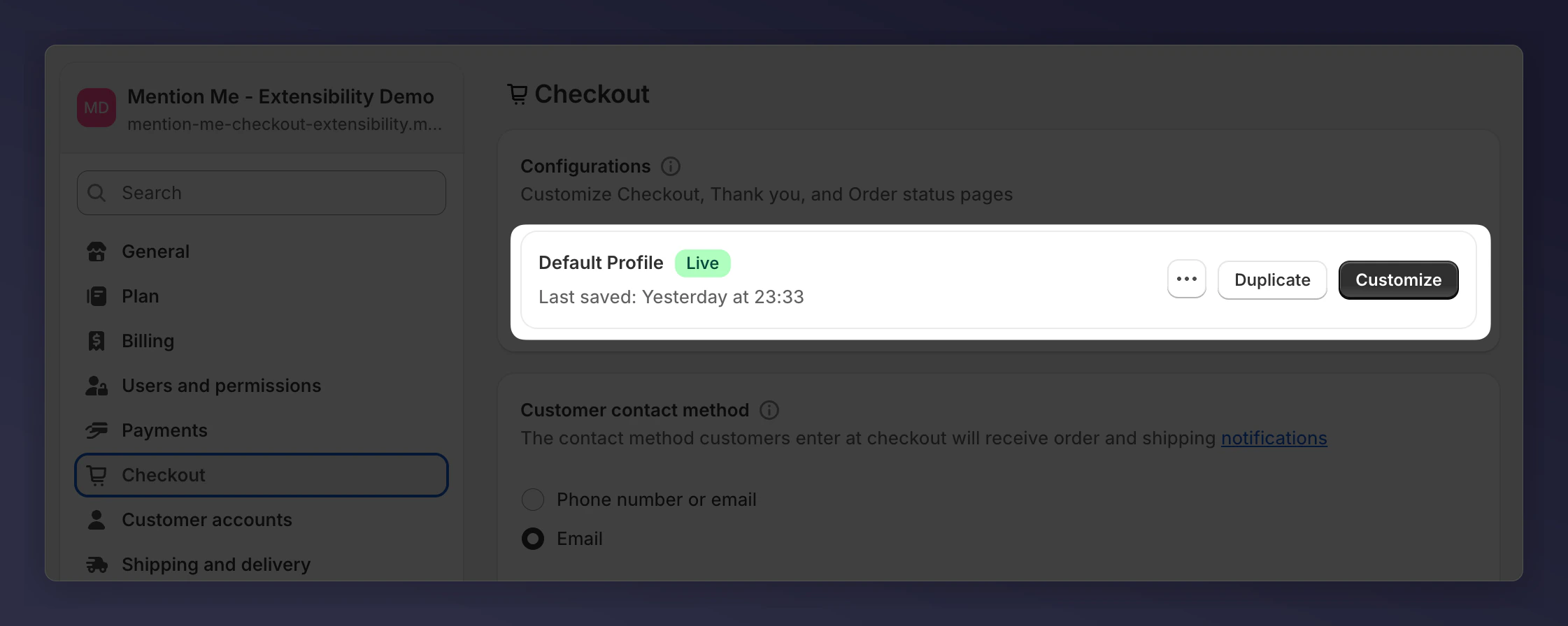 Shopify Checkout page with Customise button
