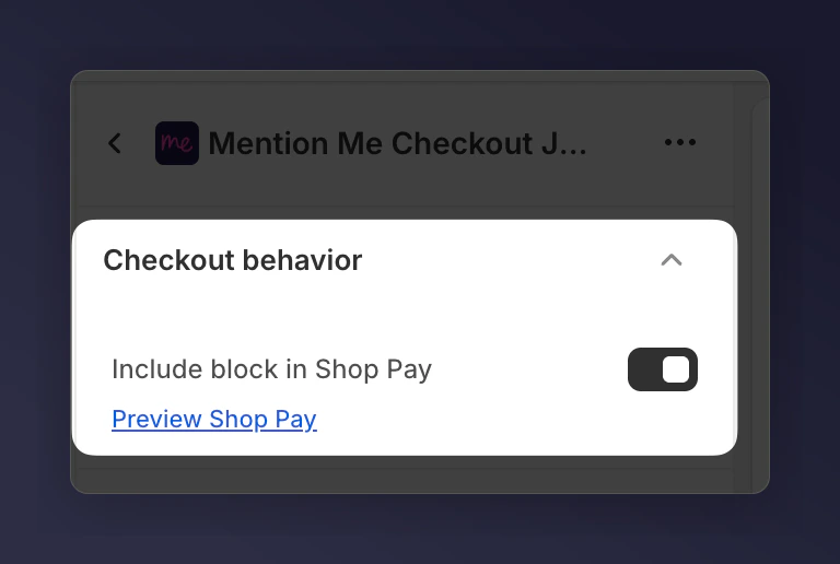 Include block in Shop Pay checkbox
