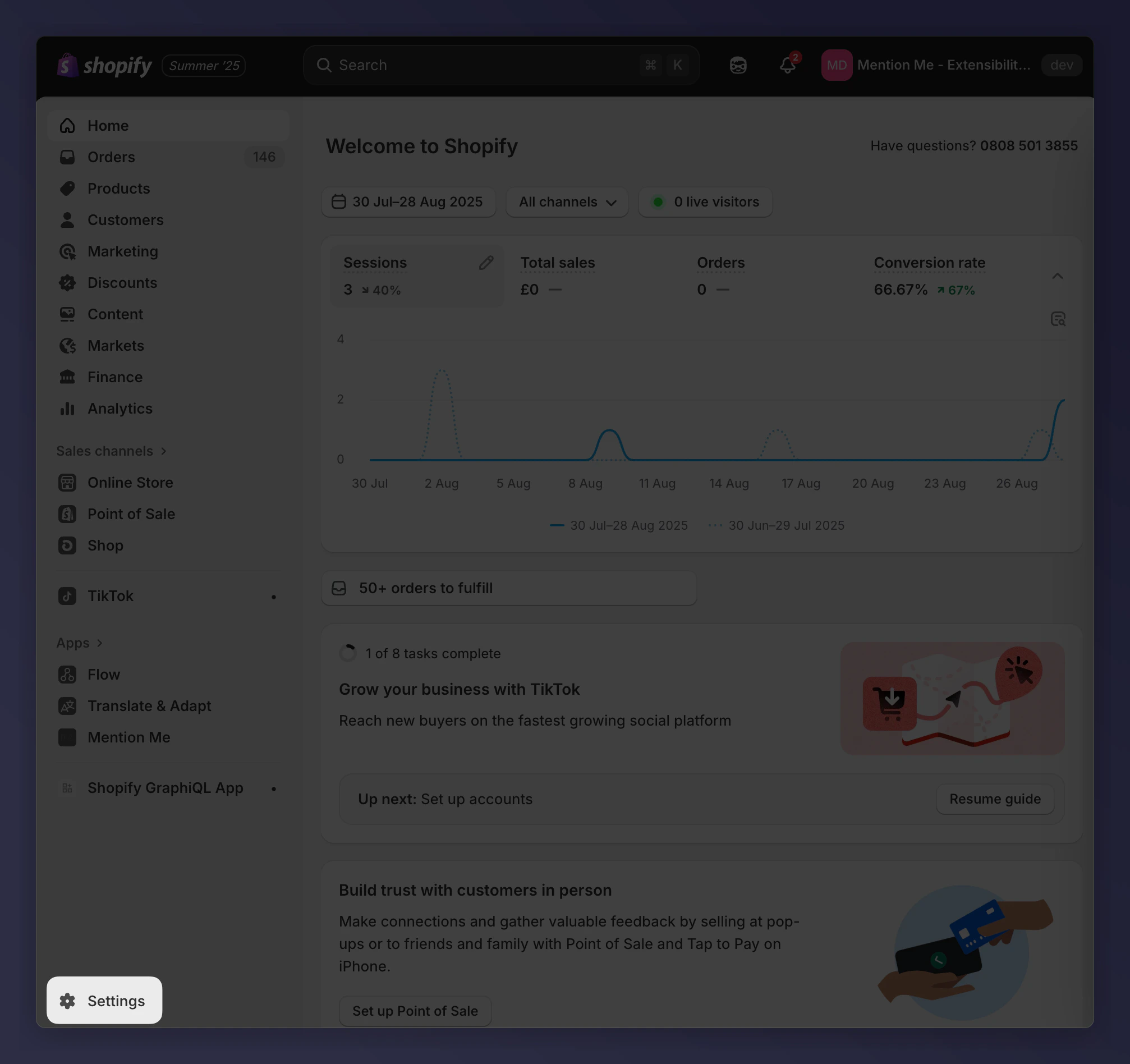 Shopify admin Settings navigation
