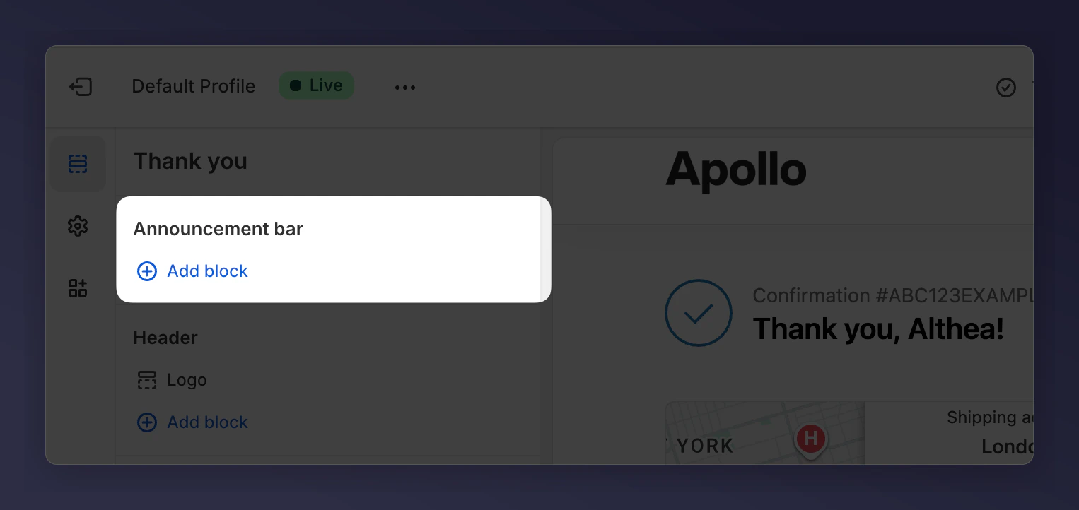 Add block under Announcement bar section
