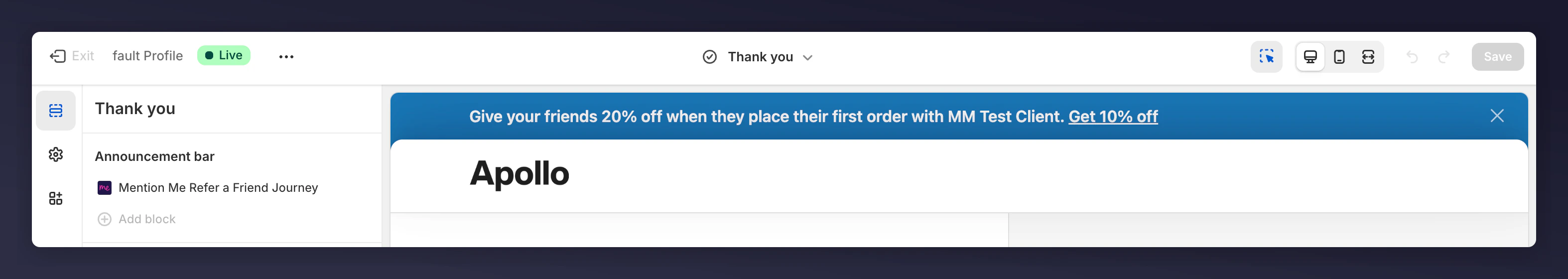 Mention Me announcement banner on Shopify checkout page
