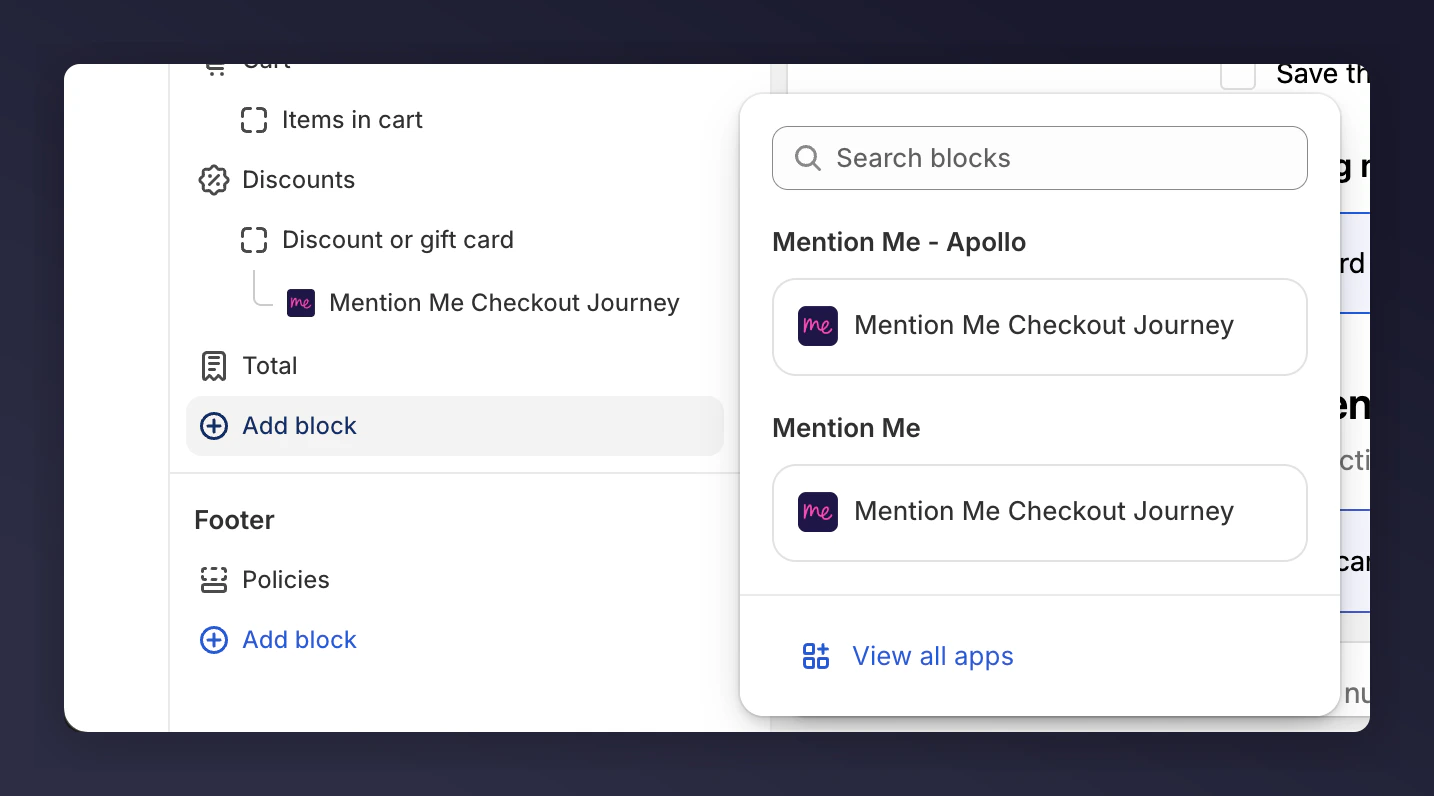 Checkout editor Add Block button