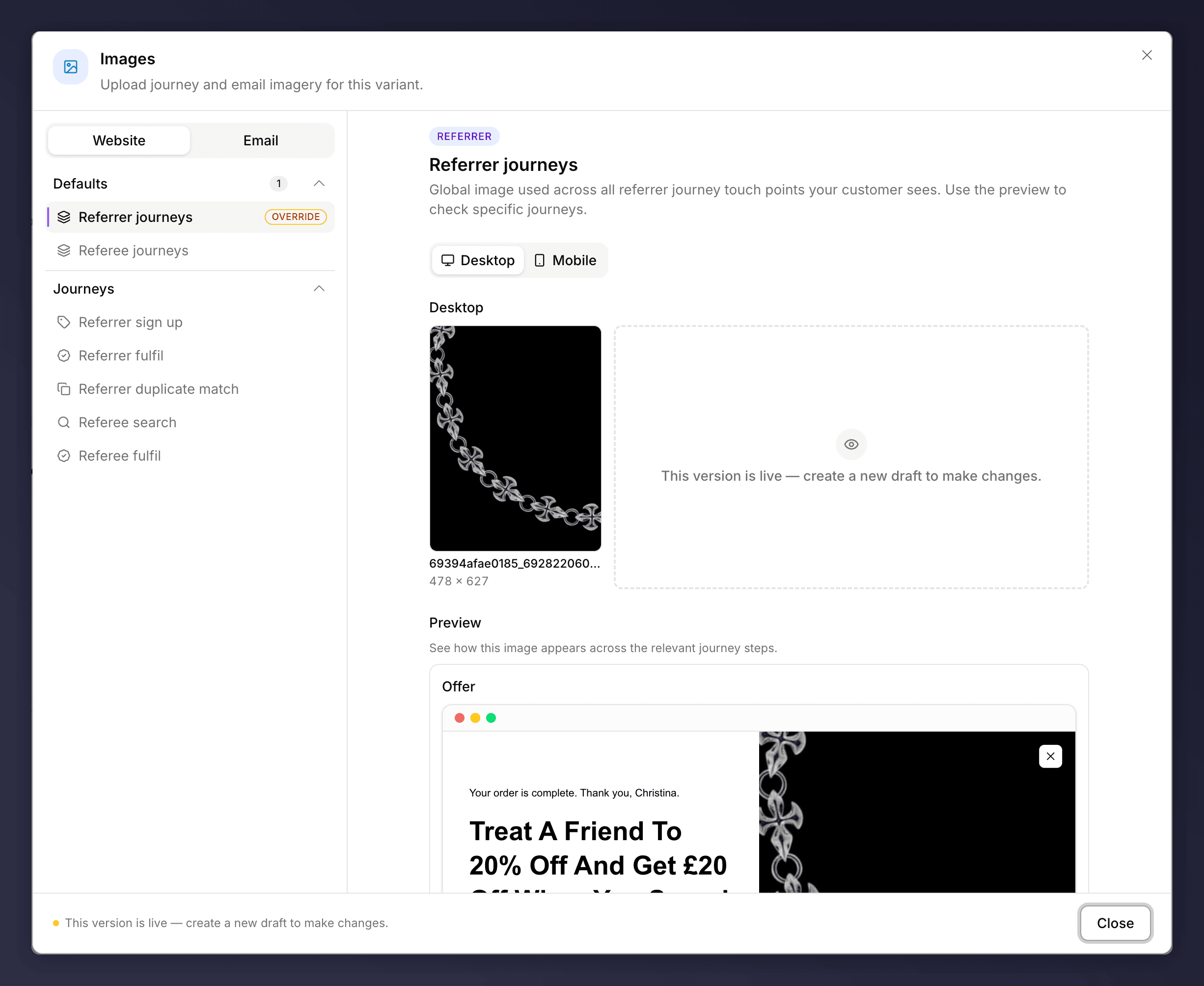 The Images section editor showing image slots