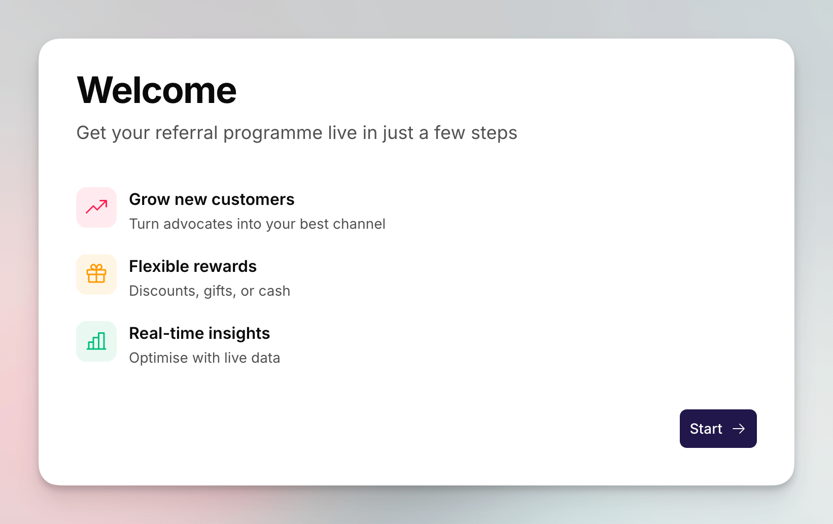The Welcome screen before the Setup Wizard steps