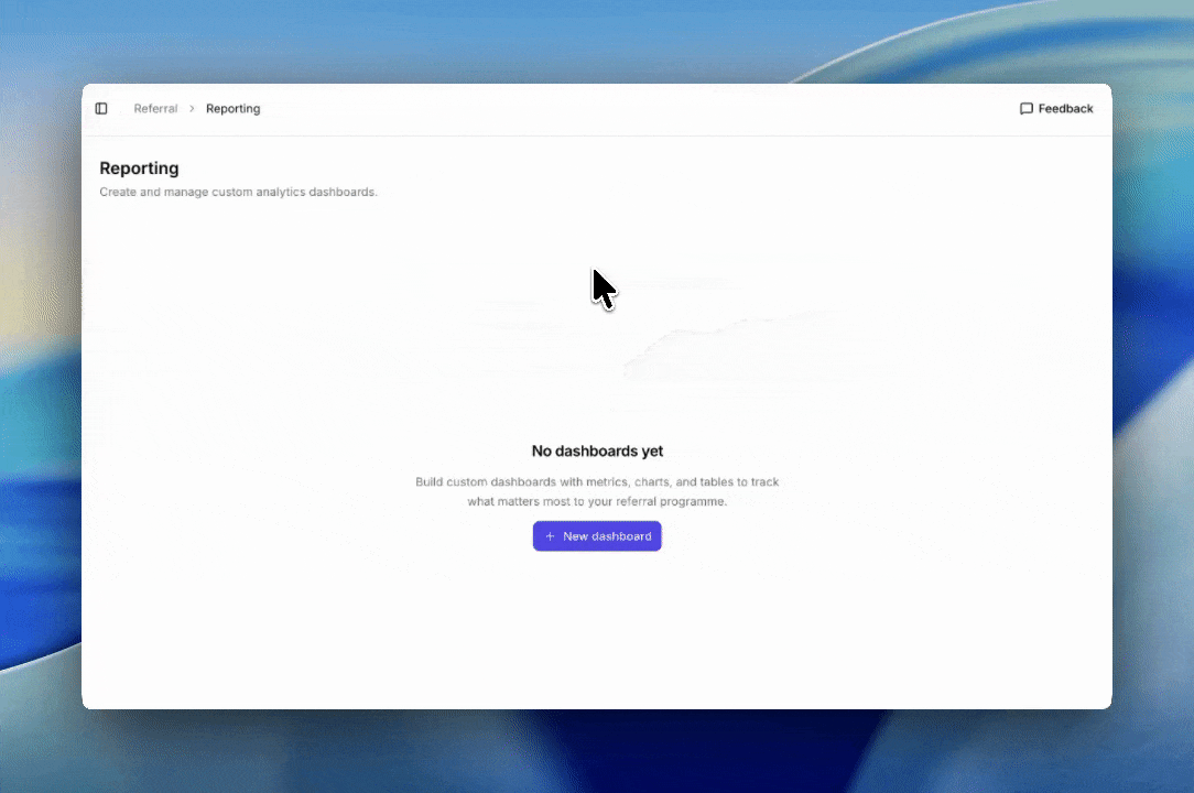 Template selection to live dashboard