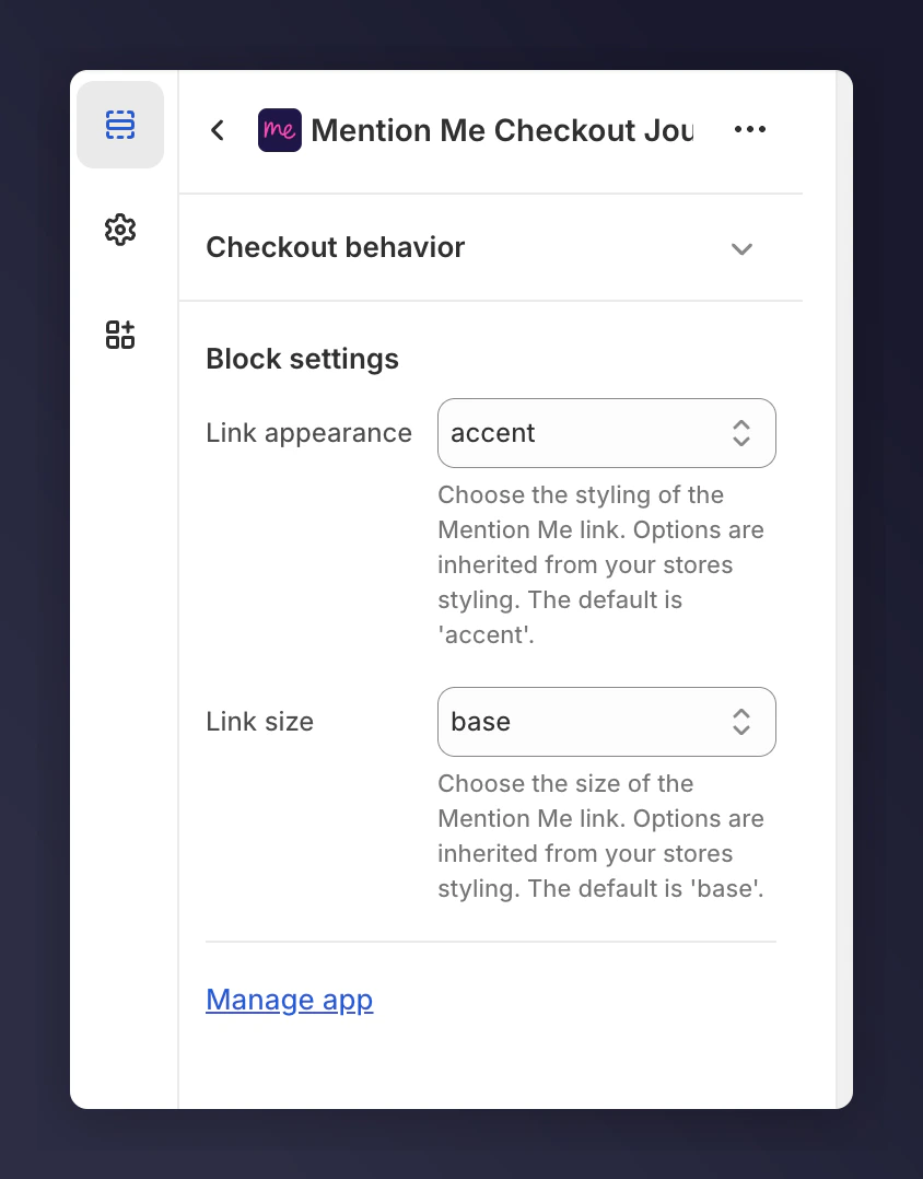 Comparing settings between old and new Mention Me blocks