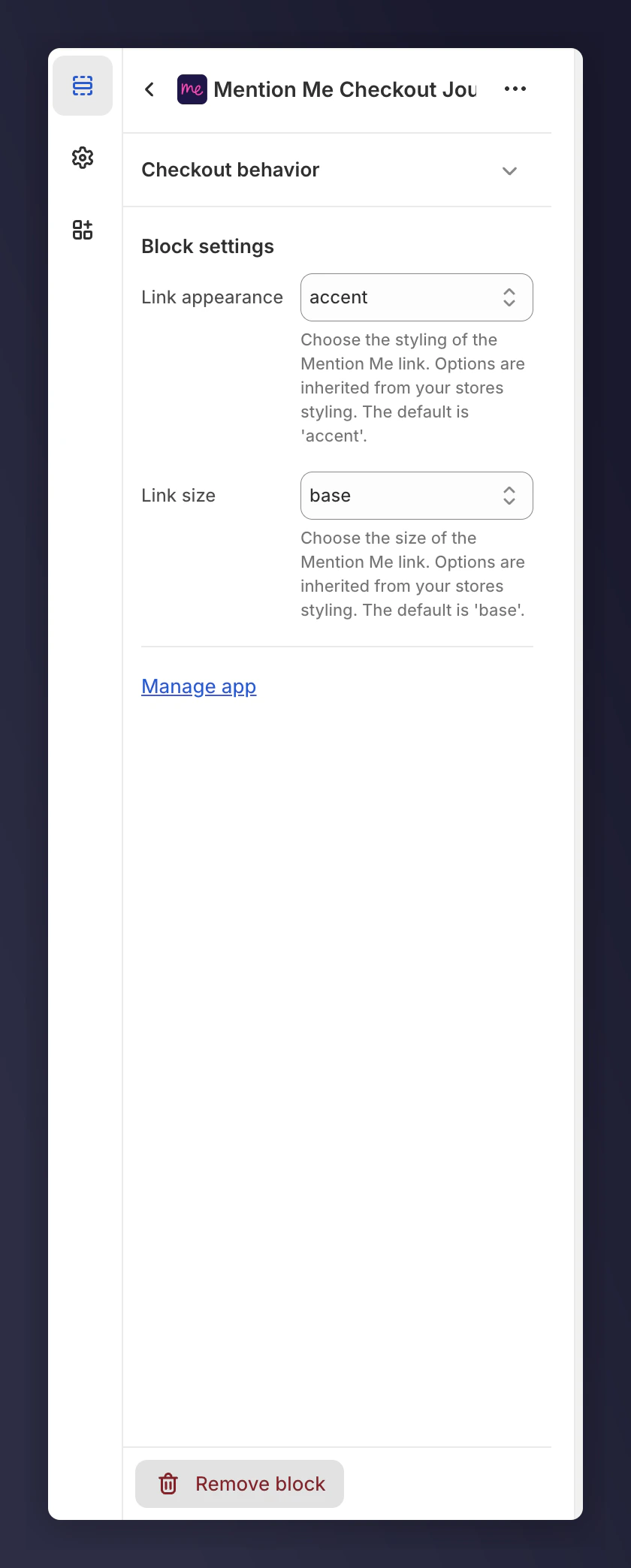 Removing the old app widget from checkout