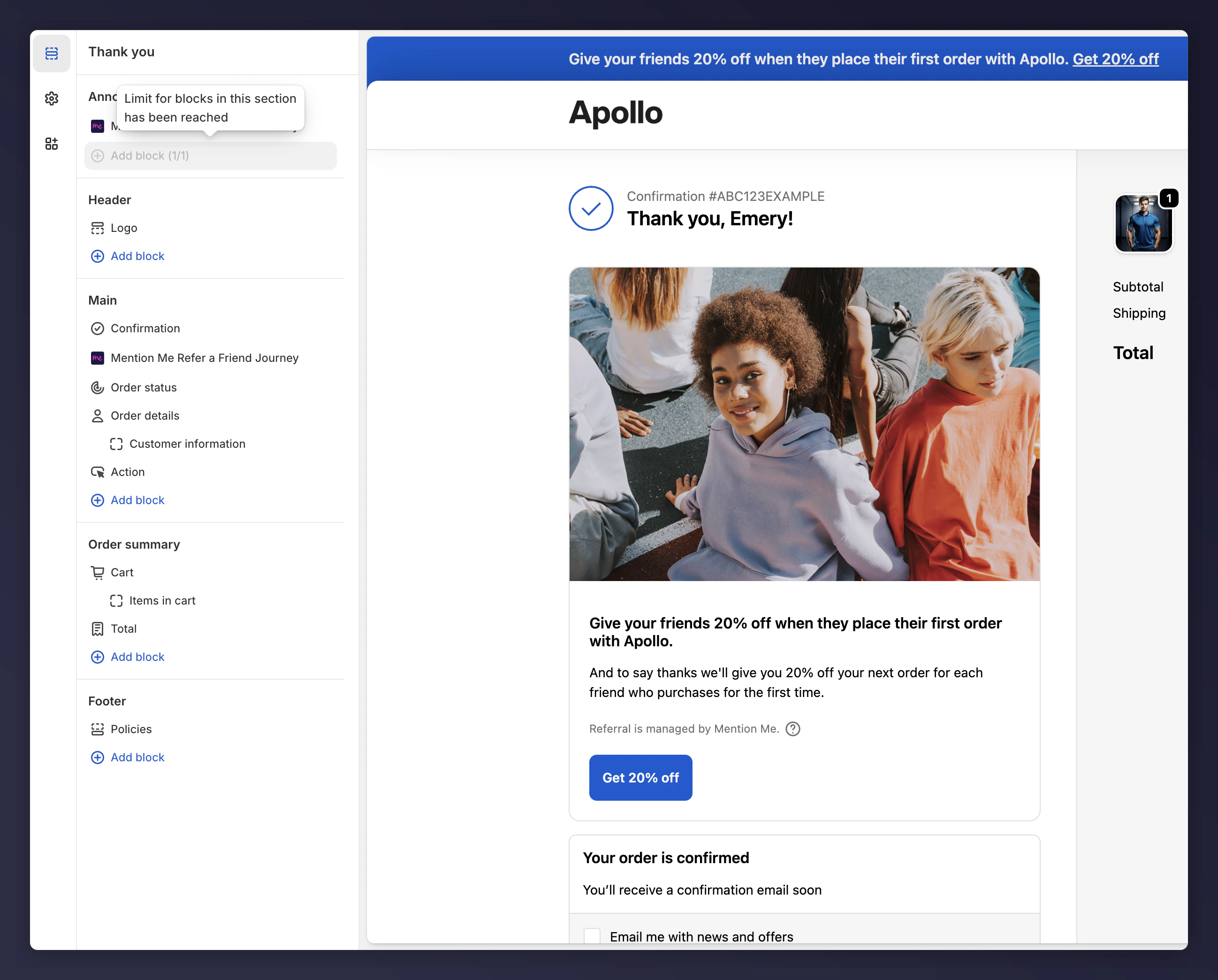Announcement block limit on Thank You and Order Status pages
