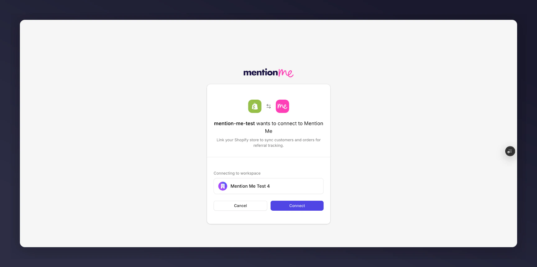 Connect Account and Organisation screen