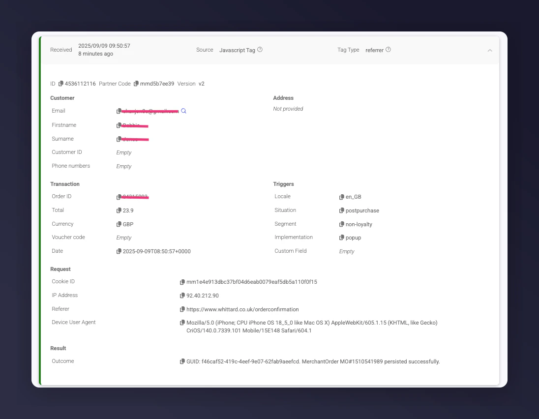 Debug Dashboard expanded record