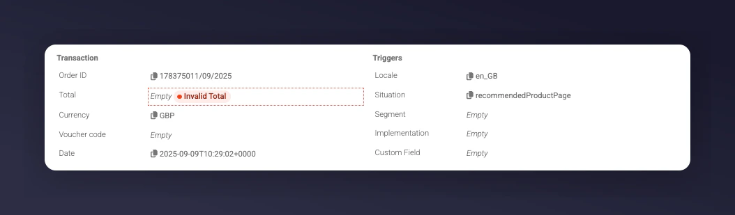 Debug Dashboard record with empty values