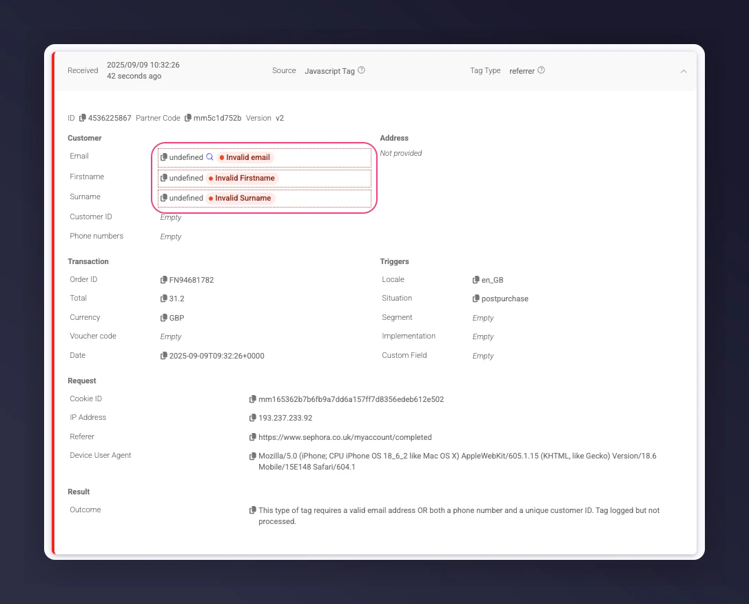 Debug Dashboard record with undefined values