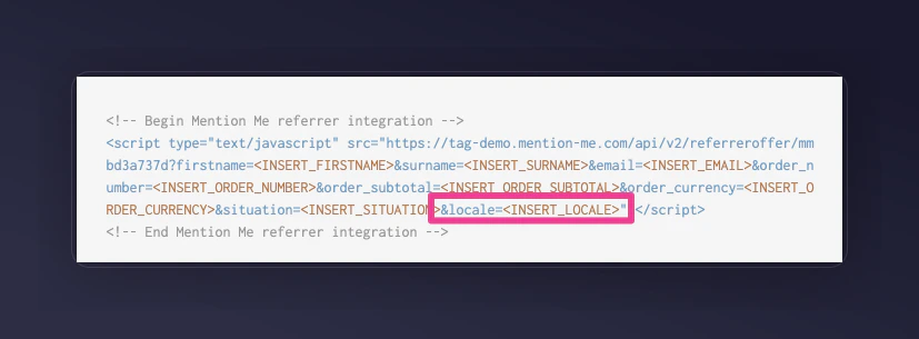 Locale parameter format example in tag configuration