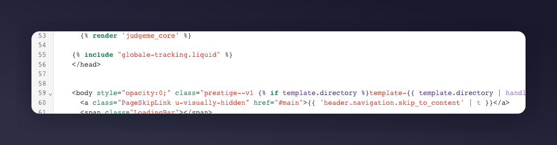 Shopify theme.liquid include for globale-tracking snippet