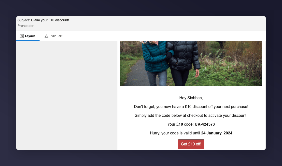 Referrer reminder 1 preview with populated fields