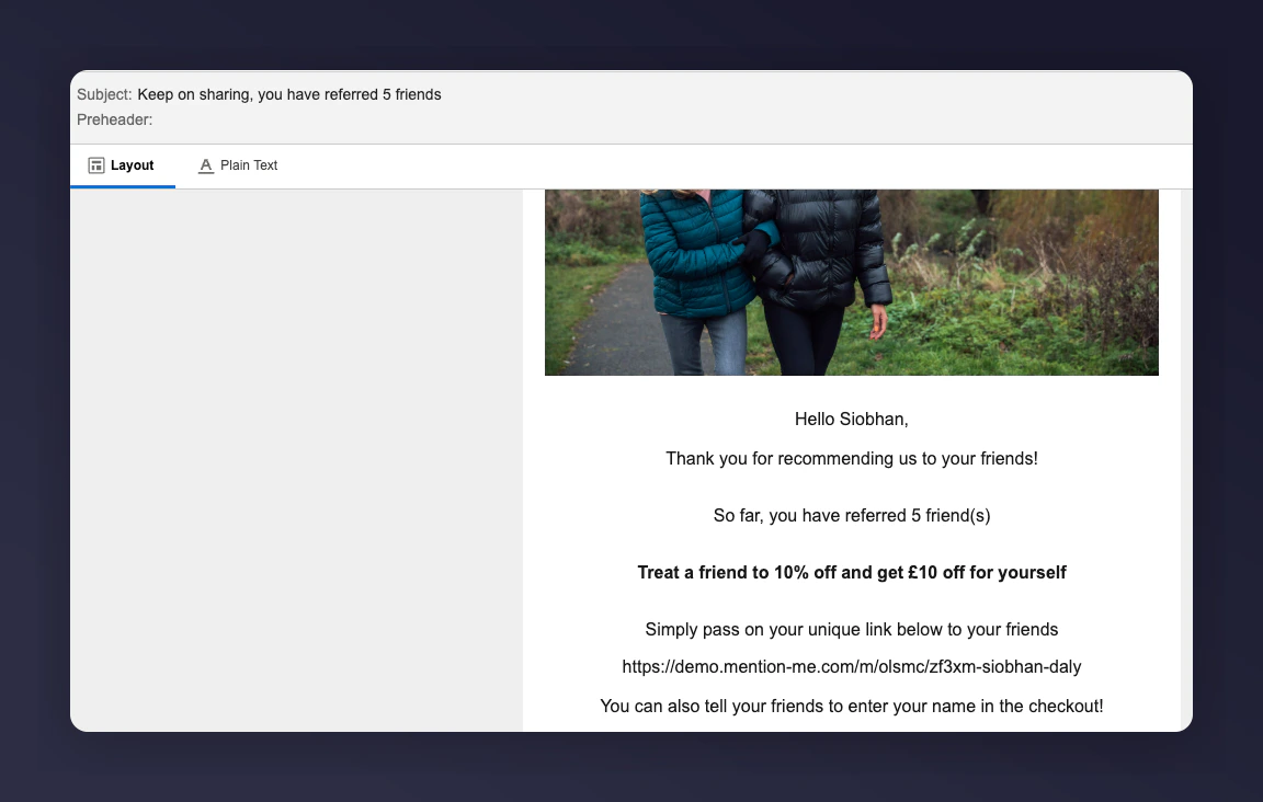 Share again reminder 1 preview with populated fields
