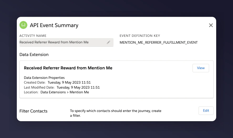 API Event trigger with Received Referrer reward