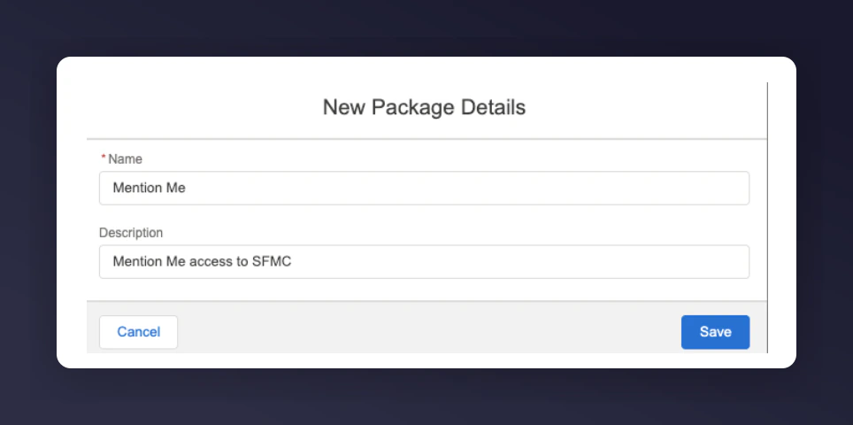 Creating new Mention Me package in SFMC
