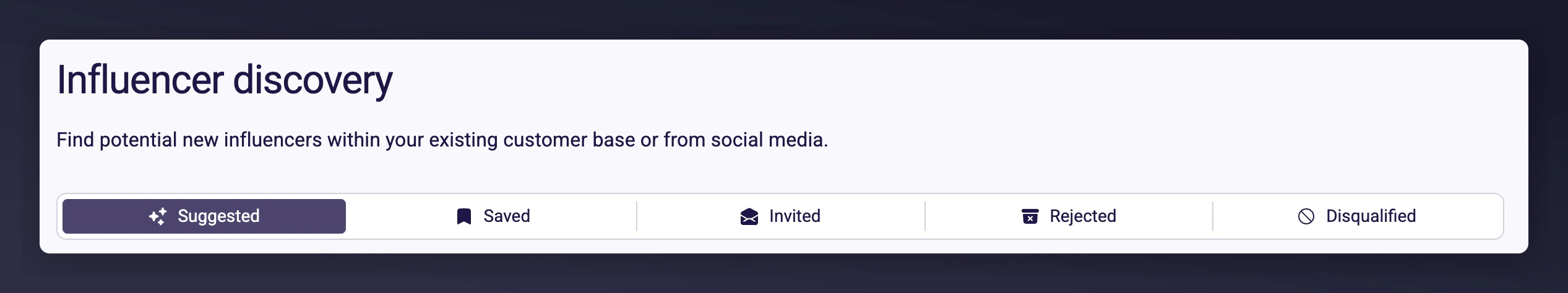 Suggested influencers with Save, Reject, and Invite actions