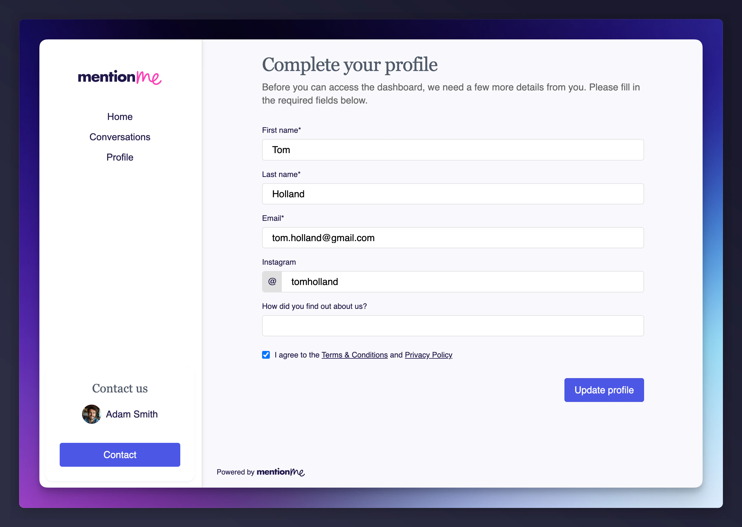Influencer dashboard after login