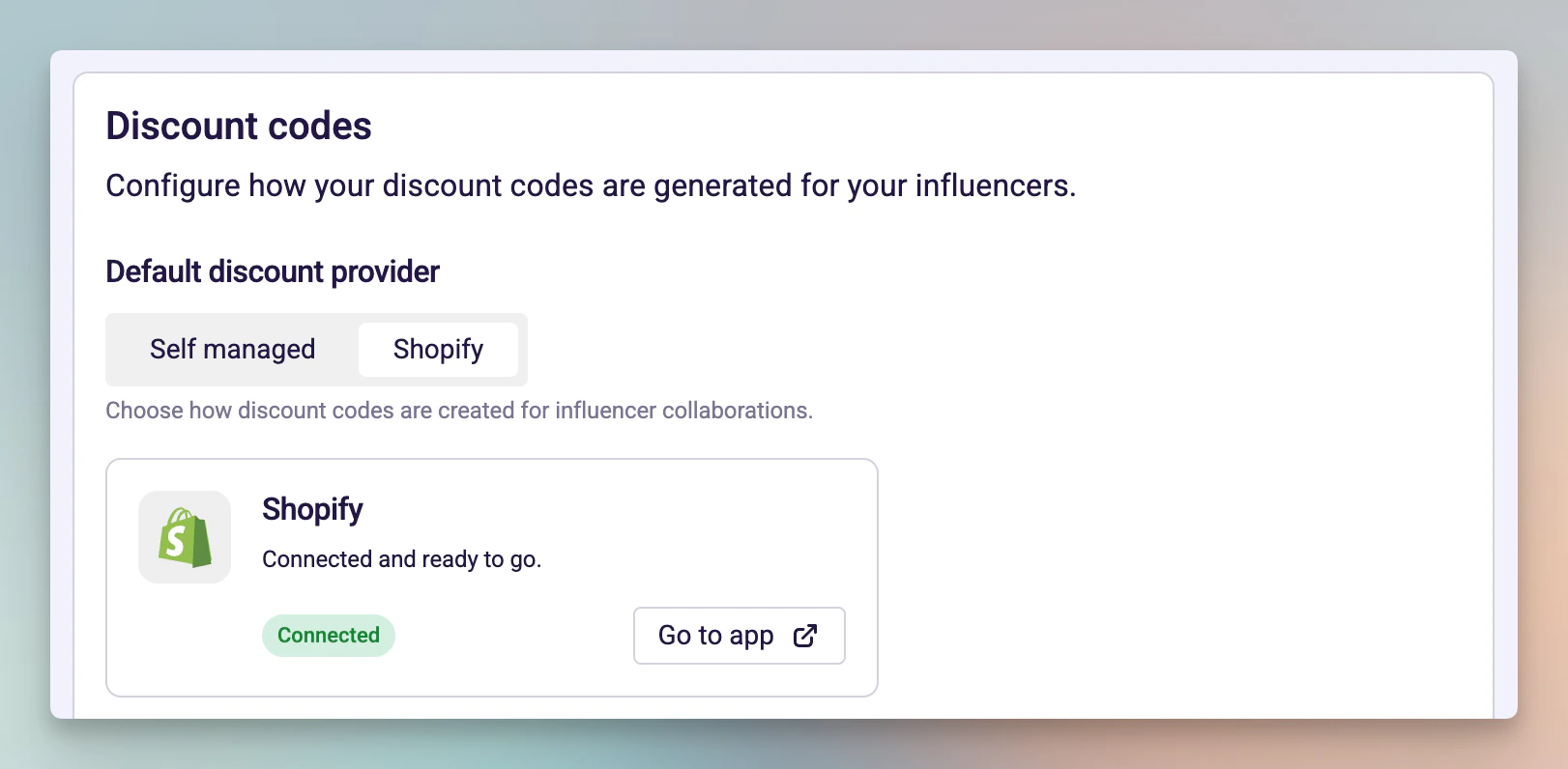 Default discount provider dropdown set to Shopify with Save button