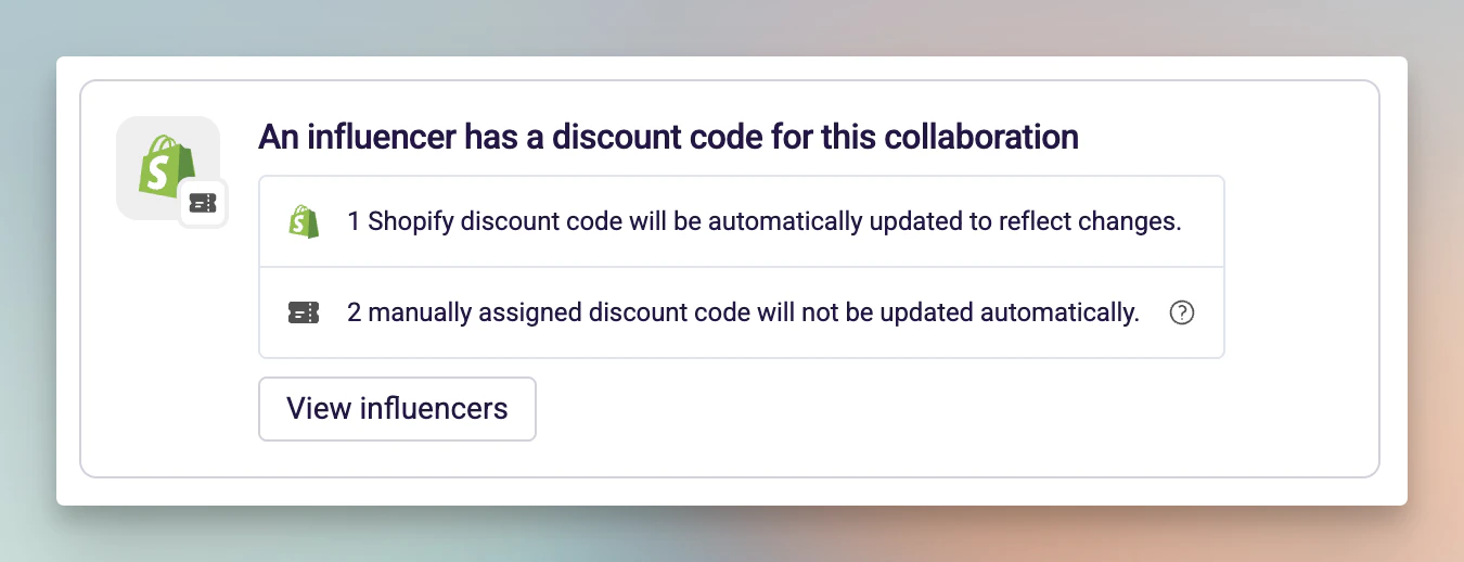 Coupon source card showing Shopify and manual code counts with update impact summary
