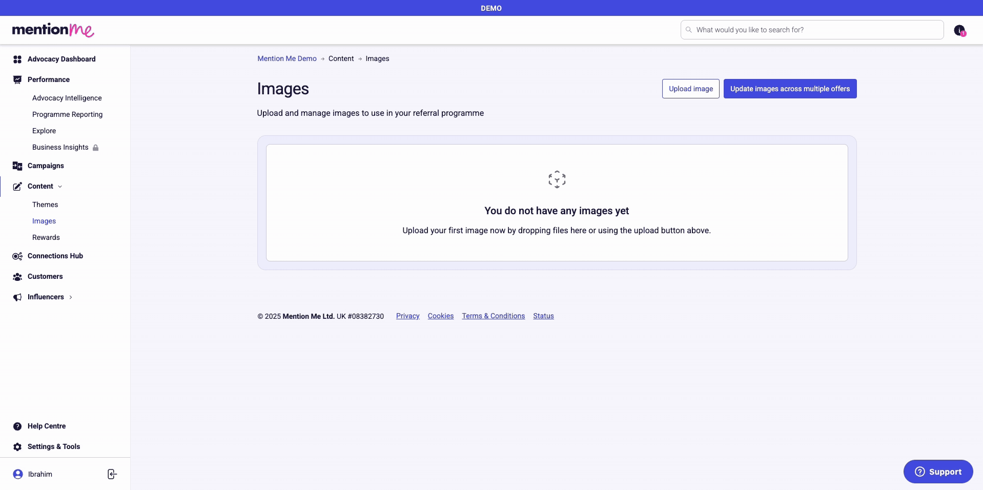 Uploading images from the image library via Content menu